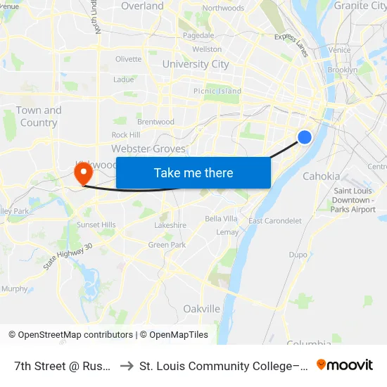 7th Street @ Russell Sb to St. Louis Community College–Meramec map