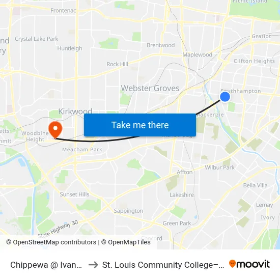 Chippewa @ Ivanhoe Eb to St. Louis Community College–Meramec map