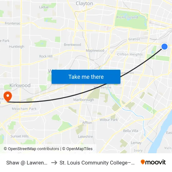 Shaw @ Lawrence Eb to St. Louis Community College–Meramec map