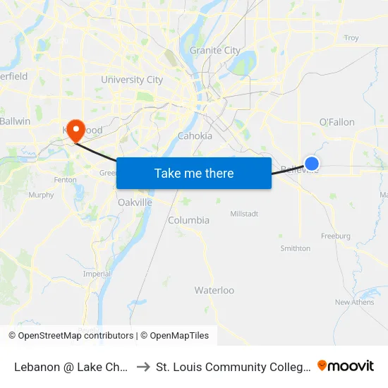 Lebanon @ Lake Christine Wb to St. Louis Community College–Meramec map