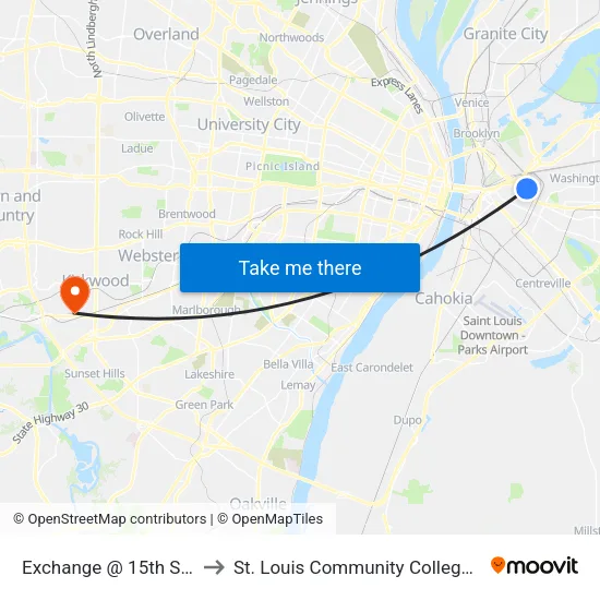 Exchange @ 15th Street Wb to St. Louis Community College–Meramec map