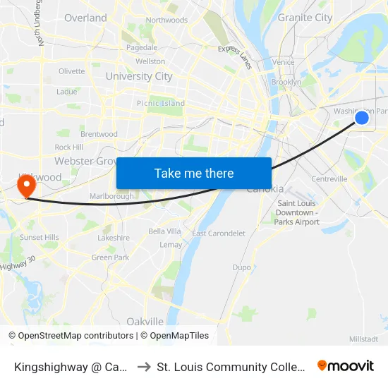 Kingshighway @ Caseyville Sb to St. Louis Community College–Meramec map