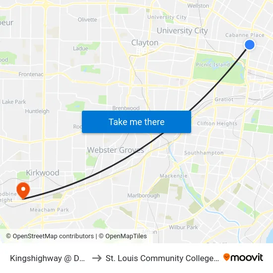 Kingshighway @ Delmar Sb to St. Louis Community College–Meramec map