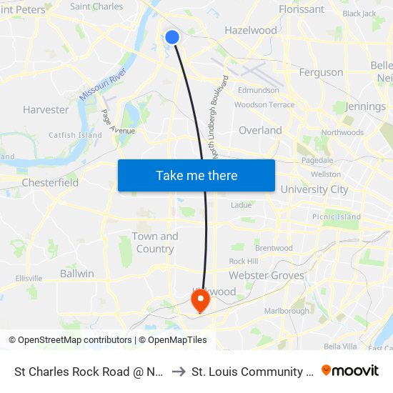 St Charles Rock Road @ Northwest Industrial Wb to St. Louis Community College–Meramec map