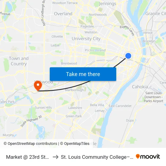 Market @ 23rd Street Eb to St. Louis Community College–Meramec map
