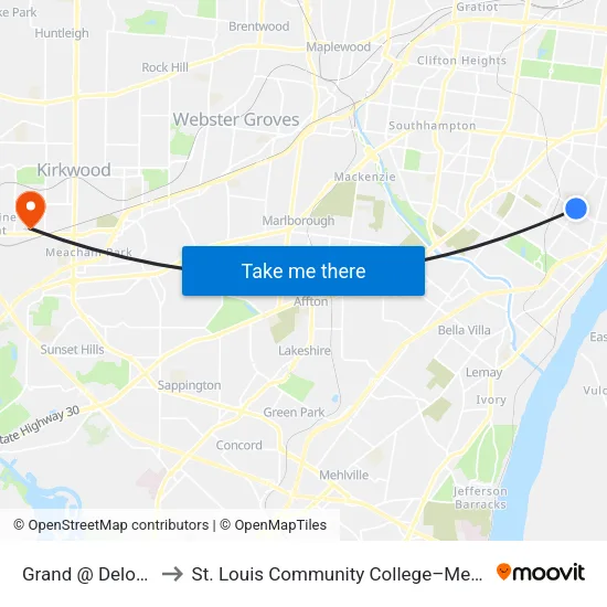 Grand @ Delor Sb to St. Louis Community College–Meramec map