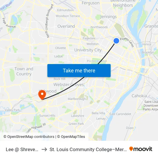 Lee @ Shreve Wb to St. Louis Community College–Meramec map