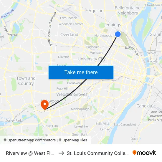Riverview @ West Florissant Nb to St. Louis Community College–Meramec map