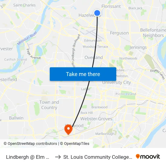 Lindbergh @ Elm Grove Sb to St. Louis Community College–Meramec map