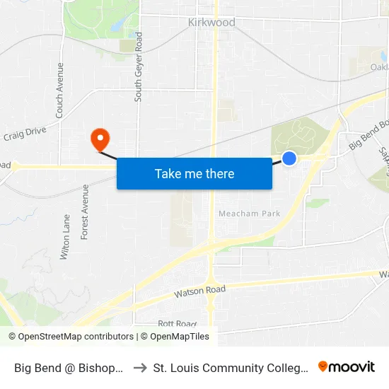 Big Bend @ Bishops Gate Eb to St. Louis Community College–Meramec map