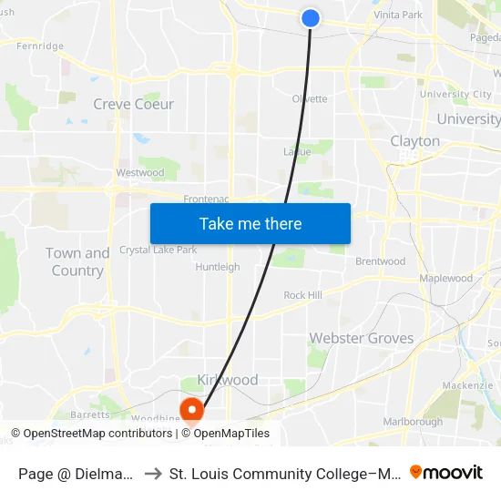Page @ Dielman Wb to St. Louis Community College–Meramec map