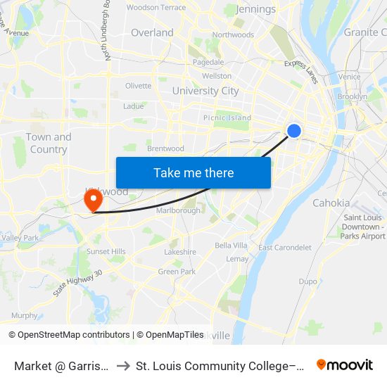 Market @ Garrison Eb to St. Louis Community College–Meramec map