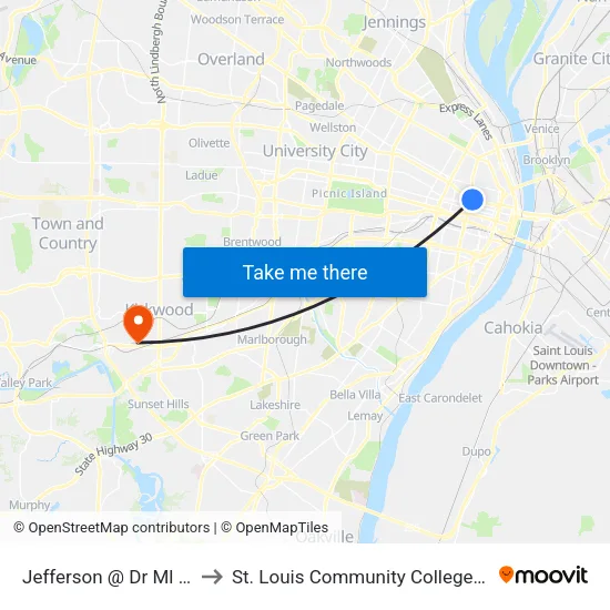 Jefferson @ Dr Ml King Sb to St. Louis Community College–Meramec map