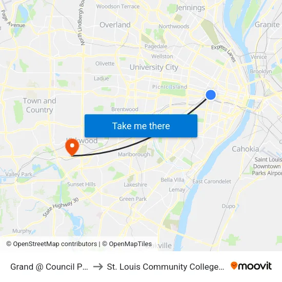Grand @ Council Plaza Nb to St. Louis Community College–Meramec map