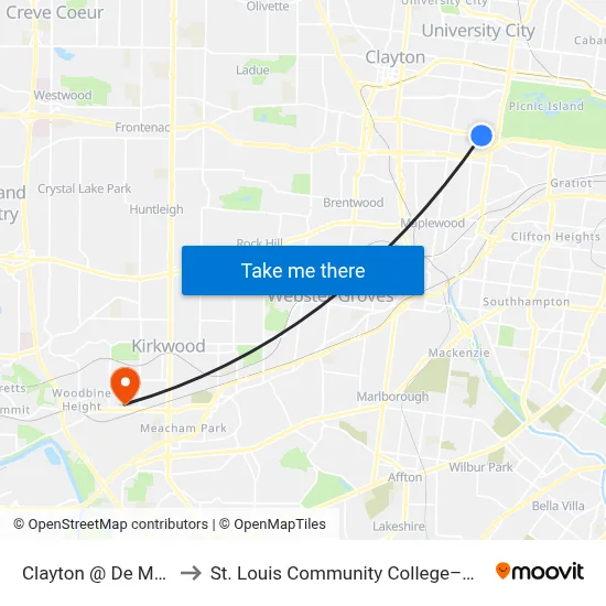 Clayton @ De Mun Eb to St. Louis Community College–Meramec map