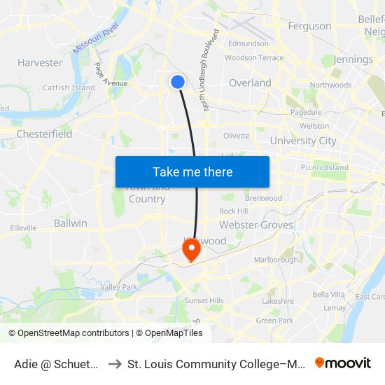 Adie @ Schuetz Wb to St. Louis Community College–Meramec map