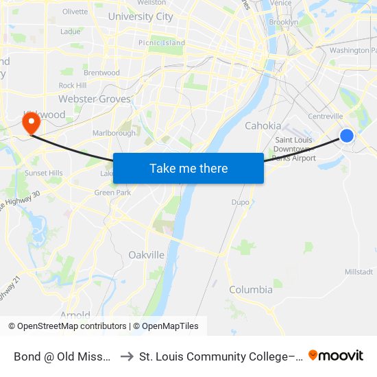 Bond @ Old Missouri Nb to St. Louis Community College–Meramec map