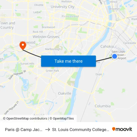 Paris @ Camp Jackson Sb to St. Louis Community College–Meramec map