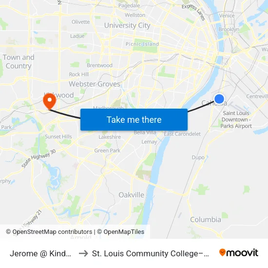 Jerome @ Kinder Wb to St. Louis Community College–Meramec map