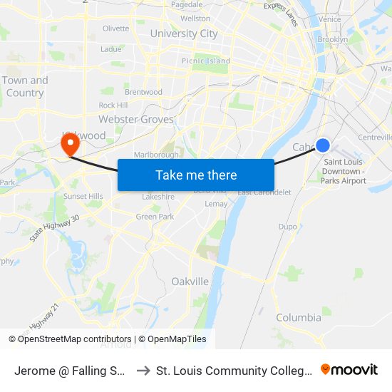 Jerome @ Falling Springs Wb to St. Louis Community College–Meramec map