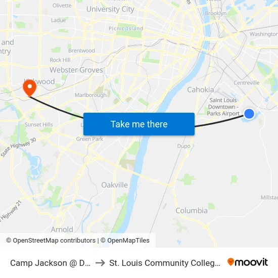 Camp Jackson @ Donna Wb to St. Louis Community College–Meramec map