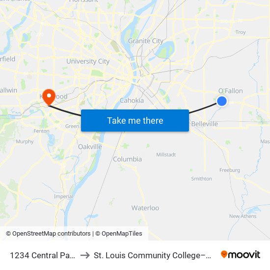 1234 Central Park Nb to St. Louis Community College–Meramec map