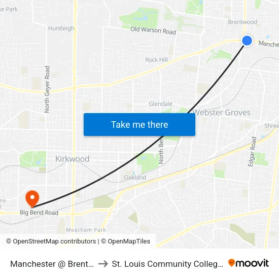 Manchester @ Brentwood Wb to St. Louis Community College–Meramec map