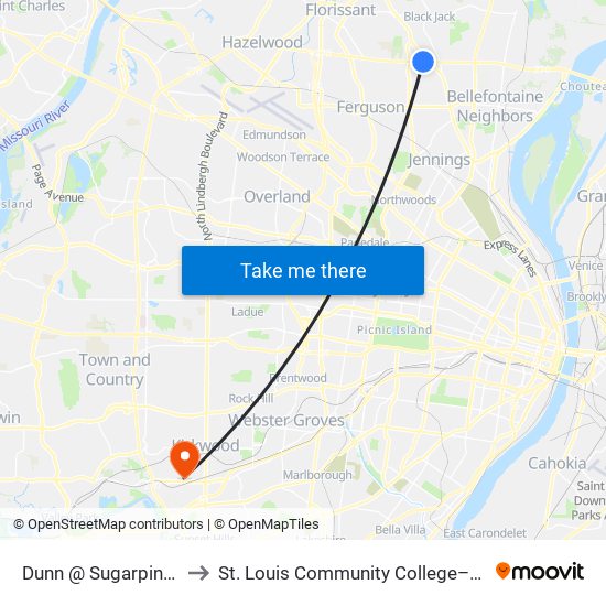 Dunn @ Sugarpines Wb to St. Louis Community College–Meramec map