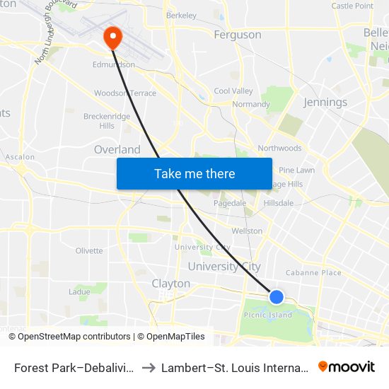 Forest Park–Debaliviere Station to Lambert–St. Louis International Airport map
