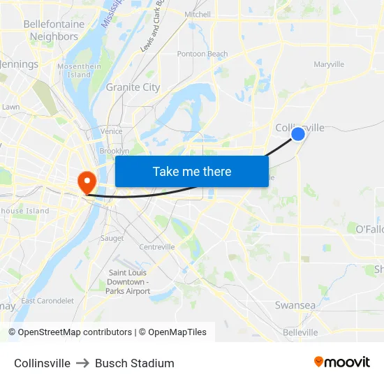 Collinsville to Busch Stadium map