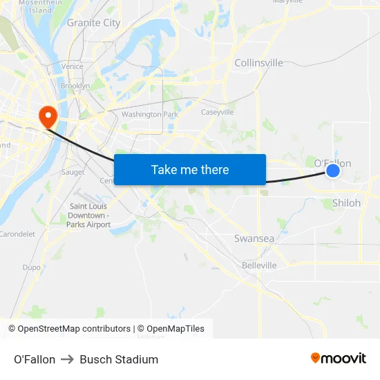 O'Fallon to Busch Stadium map
