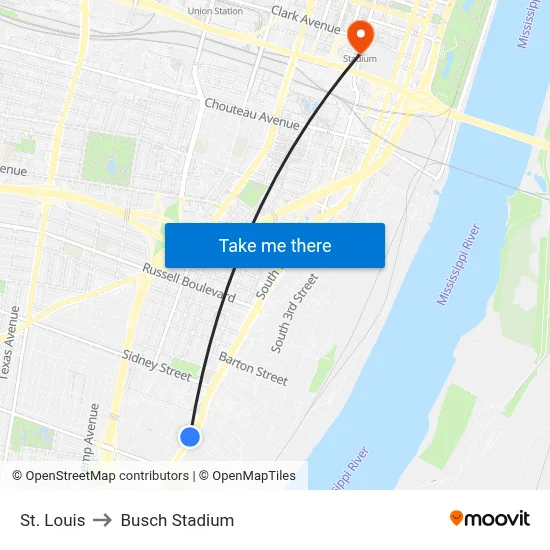 St. Louis to Busch Stadium map