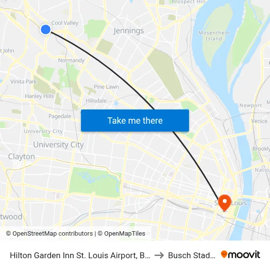Hilton Garden Inn St. Louis Airport, Berkeley to Busch Stadium map