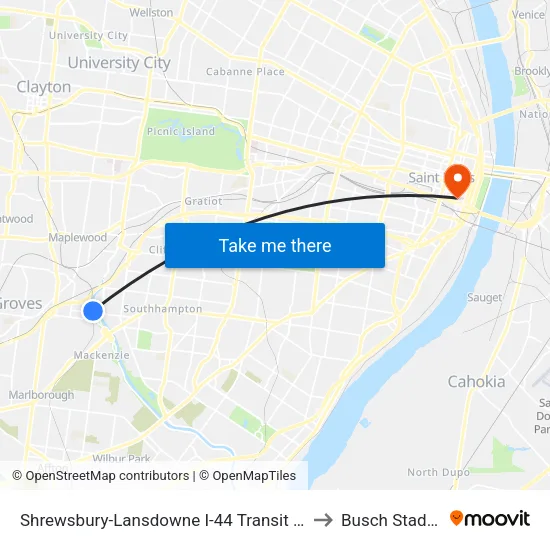 Shrewsbury-Lansdowne I-44 Transit Center to Busch Stadium map