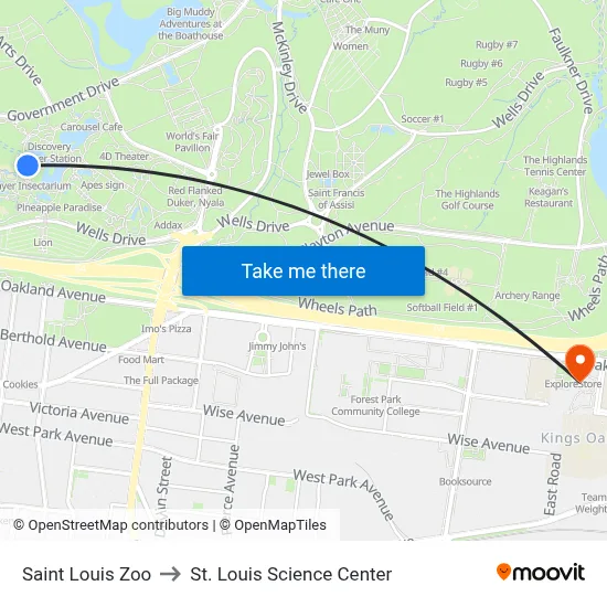 Saint Louis Zoo to St. Louis Science Center map