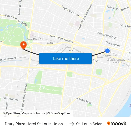 Drury Plaza Hotel St Louis Union Station, Saint Louis to St. Louis Science Center map