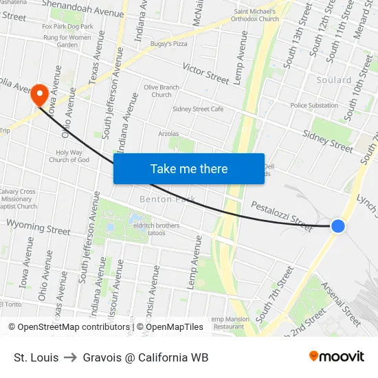 St. Louis to Gravois @ California WB map