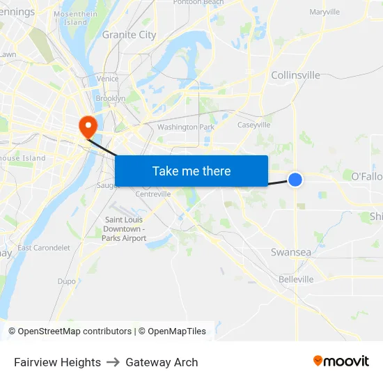 Fairview Heights to Gateway Arch map