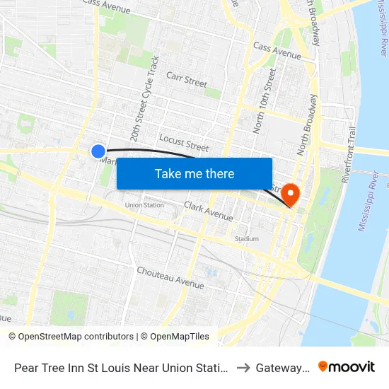 Pear Tree Inn St Louis Near Union Station Saint Louis to Gateway Arch map