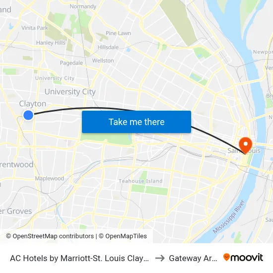 AC Hotels by Marriott-St. Louis Clayton to Gateway Arch map
