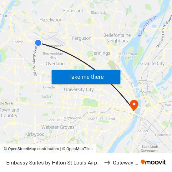 Embassy Suites by Hilton St Louis Airport, Bridgeton to Gateway Arch map