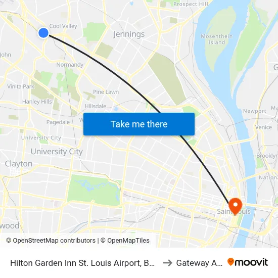 Hilton Garden Inn St. Louis Airport, Berkeley to Gateway Arch map