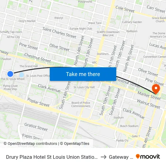 Drury Plaza Hotel St Louis Union Station, Saint Louis to Gateway Arch map