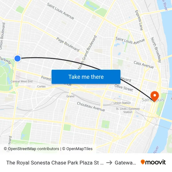 The Royal Sonesta Chase Park Plaza St Louis, Saint Louis to Gateway Arch map