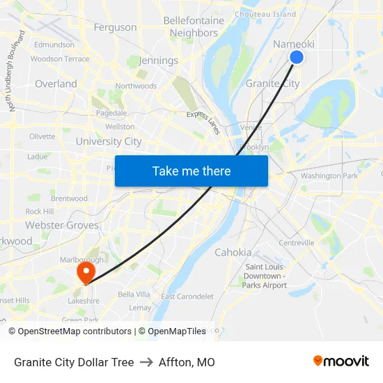 Granite City Dollar Tree to Affton, MO map