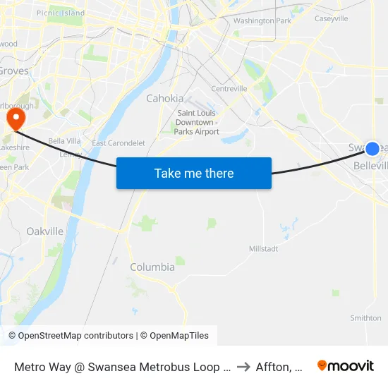 Metro Way @ Swansea Metrobus Loop Eb to Affton, MO map