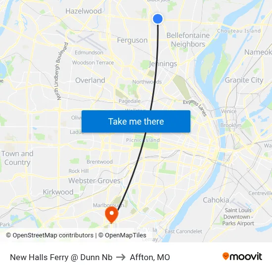 New Halls Ferry @ Dunn Nb to Affton, MO map
