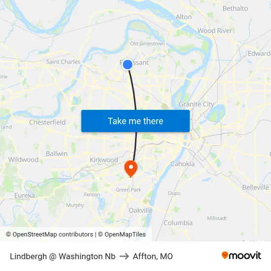 Lindbergh @ Washington Nb to Affton, MO map