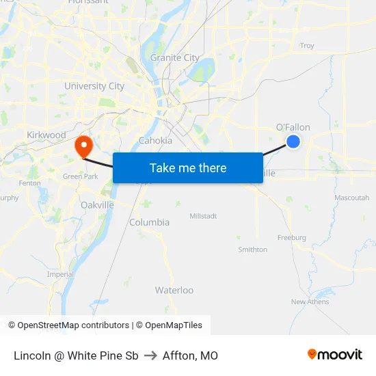 Lincoln @ White Pine Sb to Affton, MO map