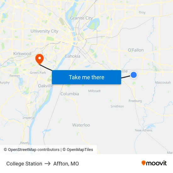 College Station to Affton, MO map